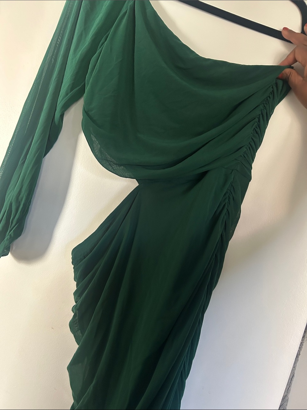 Asymmetrical One-Shoulder Green Draped Dress